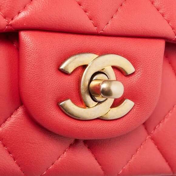Chanel Red Quilted Lambskin Leather Classic Square Mini Flap Bag - Picture 5 of 9